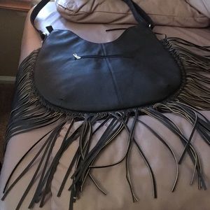 Black Extra large fringed Saddle bag purse